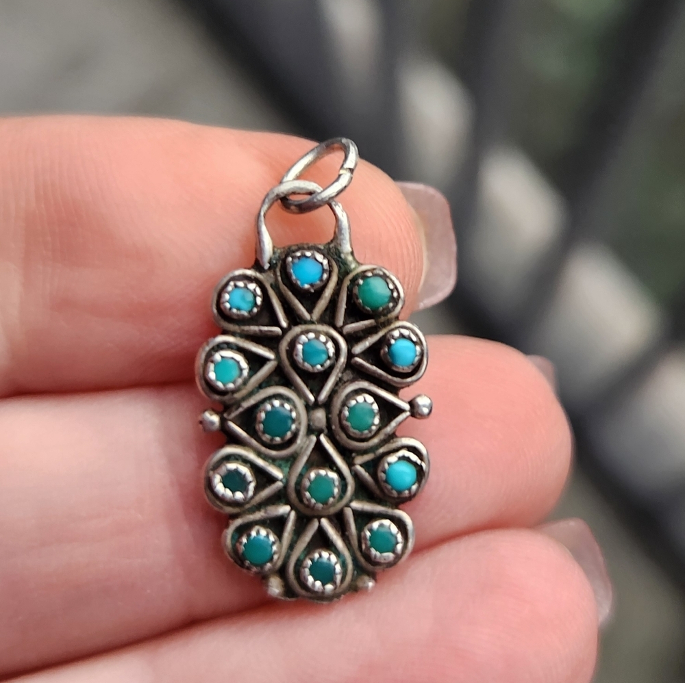 Handmade Sterling Silver 925 Native American Vintage Snake Eye Turquoise Charm